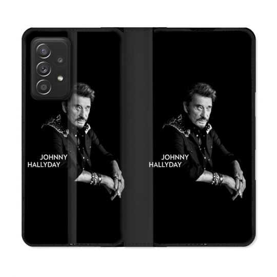 Housse Cuir Portefeuille Pour Samsung Galaxy A52 / A52S Musique Johnny Hallyday Noir