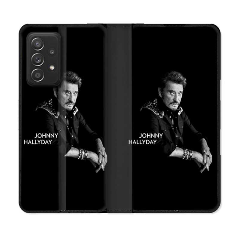 Housse Cuir Portefeuille Pour Samsung Galaxy A52 / A52S Musique Johnny Hallyday Noir