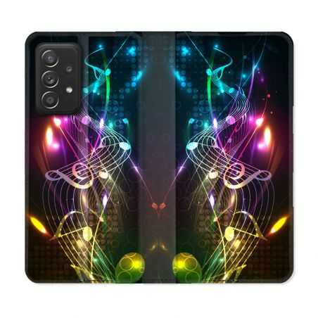 Housse Cuir Portefeuille Pour Samsung Galaxy A52 / A52S Musique Partition Multicolore