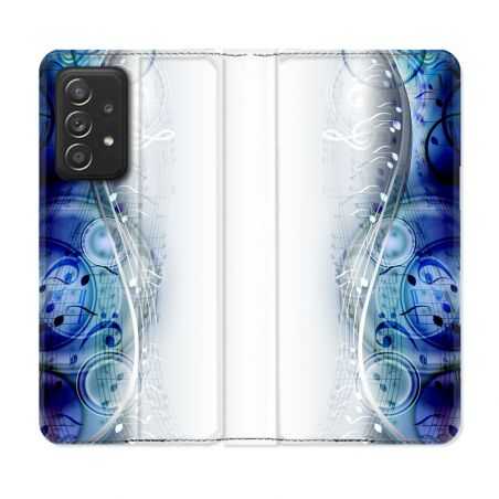 Housse Cuir Portefeuille Pour Samsung Galaxy A52 / A52S Musique Partition Vague