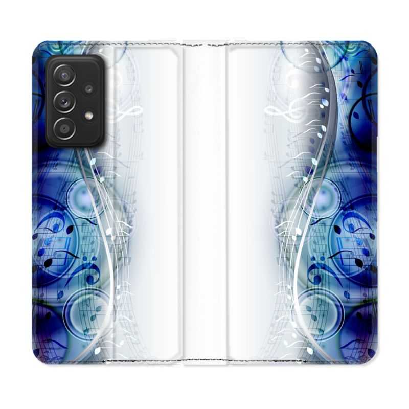 Housse Cuir Portefeuille Pour Samsung Galaxy A52 / A52S Musique Partition Vague