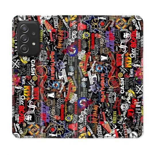 Housse Cuir Portefeuille Pour Samsung Galaxy A52 / A52S Musique Rock Groupe