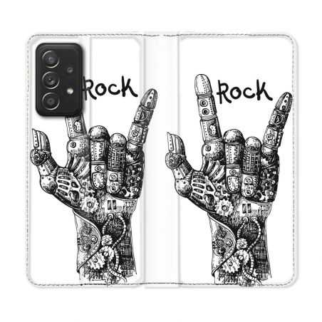 Housse Cuir Portefeuille Pour Samsung Galaxy A52 / A52S Musique Rock Main