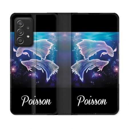 Housse Cuir Portefeuille Pour Samsung Galaxy A52 / A52S Signe Zodiaque 2 Poisson