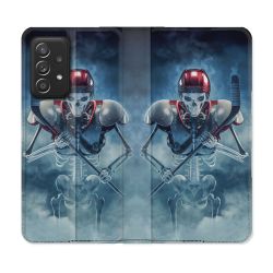 Housse Cuir Portefeuille Pour Samsung Galaxy A52 / A52S Sport Hockey Squelette