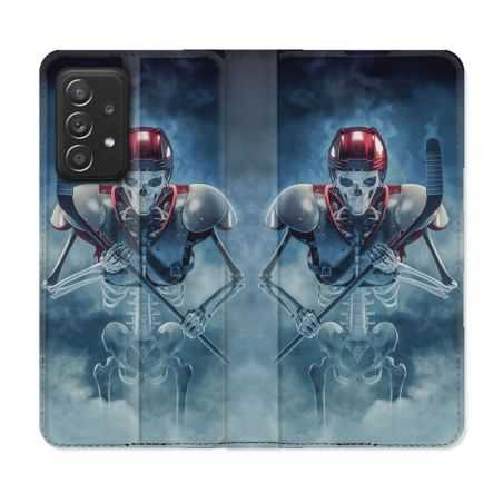 Housse Cuir Portefeuille Pour Samsung Galaxy A52 / A52S Sport Hockey Squelette