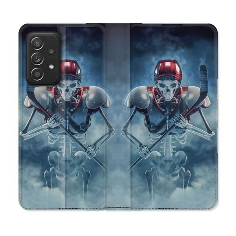 Housse Cuir Portefeuille Pour Samsung Galaxy A52 / A52S Sport Hockey Squelette