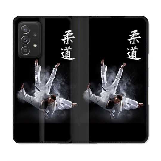 Housse Cuir Portefeuille Pour Samsung Galaxy A52 / A52S Sport Judo Noir
