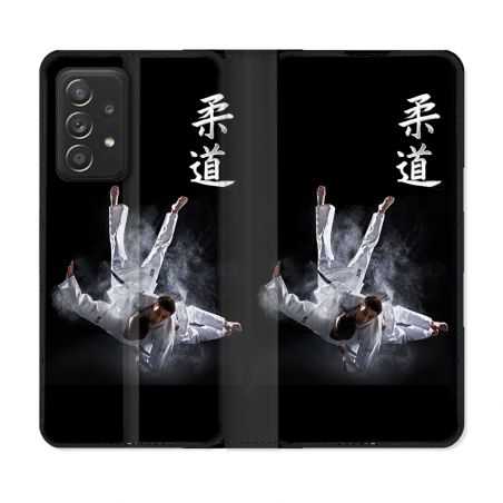 Housse Cuir Portefeuille Pour Samsung Galaxy A52 / A52S Sport Judo Noir