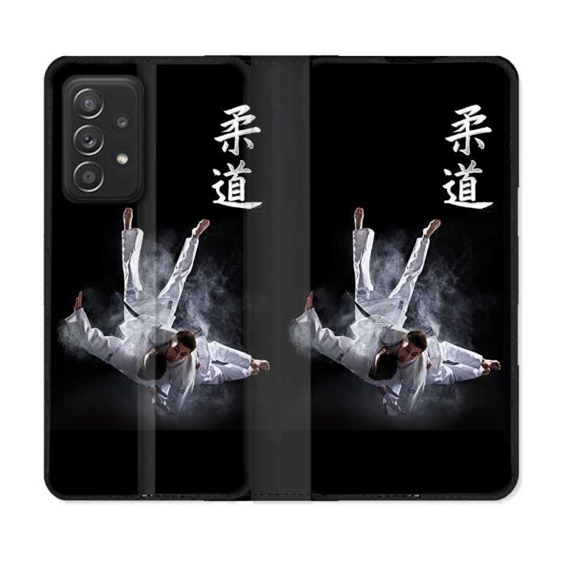 Housse Cuir Portefeuille Pour Samsung Galaxy A52 / A52S Sport Judo Noir