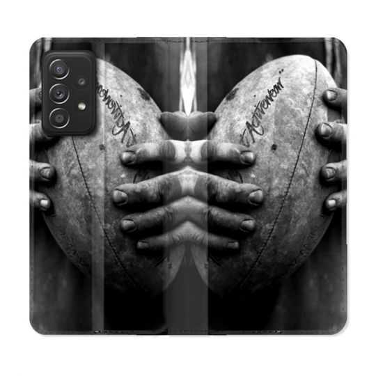 Housse Cuir Portefeuille Pour Samsung Galaxy A52 / A52S Sport Rugby Ballon Vintage
