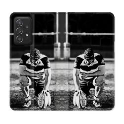 Housse Cuir Portefeuille Pour Samsung Galaxy A52 / A52S Sport Rugby Noir Blanc