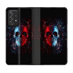 Housse Cuir Portefeuille Pour Samsung Galaxy A52 / A52S Tete de Mort Deflagration