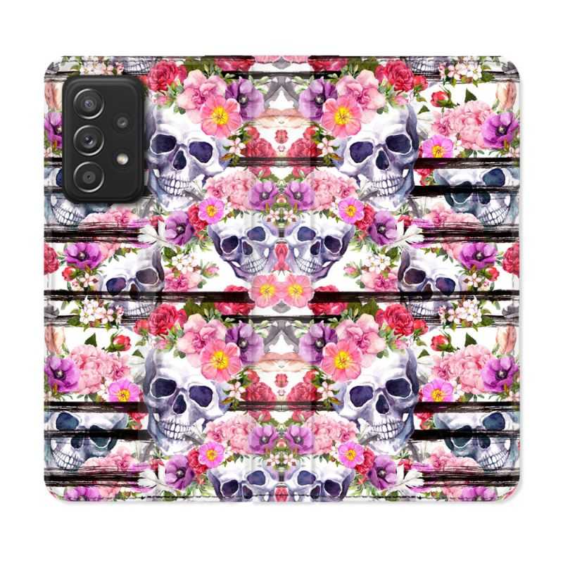 Housse Cuir Portefeuille Pour Samsung Galaxy A52 / A52S Tete de Mort Pattern