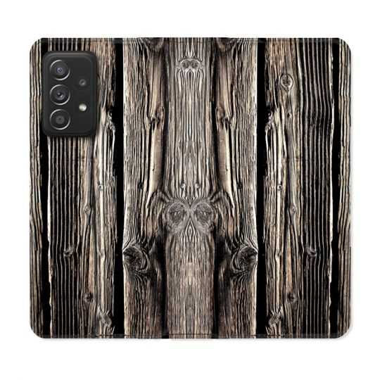 Housse Cuir Portefeuille Pour Samsung Galaxy A52 / A52S Texture Bois