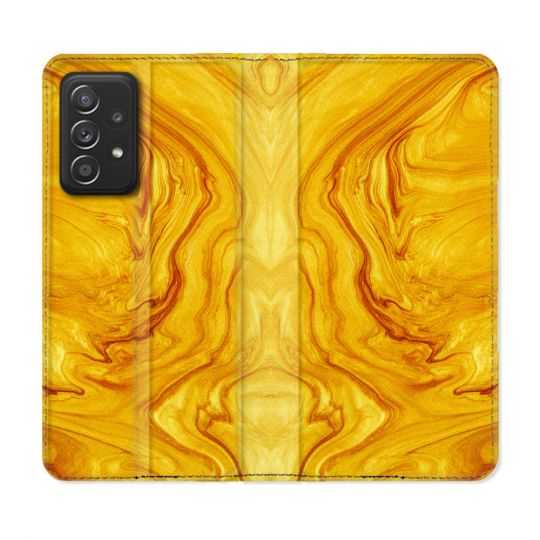Housse Cuir Portefeuille Pour Samsung Galaxy A52 / A52S Texture Marbre Jaune