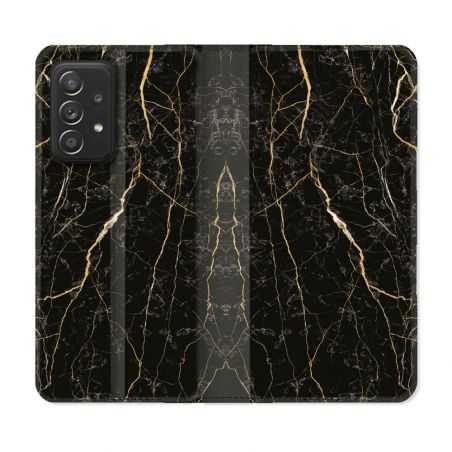 Housse Cuir Portefeuille Pour Samsung Galaxy A52 / A52S Texture Marbre Noir