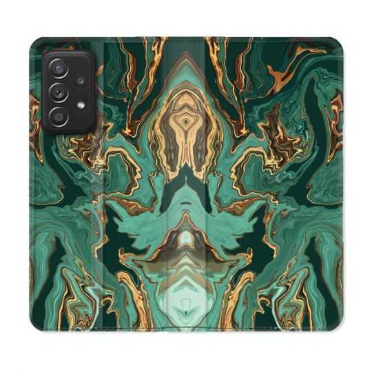 Housse Cuir Portefeuille Pour Samsung Galaxy A52 / A52S Texture Marbre Vert