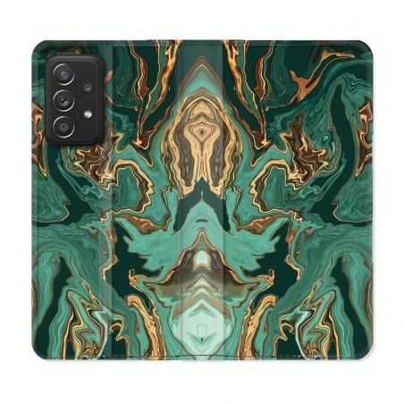 Housse Cuir Portefeuille Pour Samsung Galaxy A52 / A52S Texture Marbre Vert