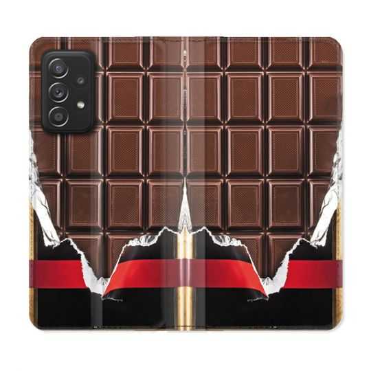 Housse Cuir Portefeuille Pour Samsung Galaxy A52 / A52S Texture Trompe Oeil Chocolat