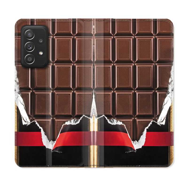 Housse Cuir Portefeuille Pour Samsung Galaxy A52 / A52S Texture Trompe Oeil Chocolat