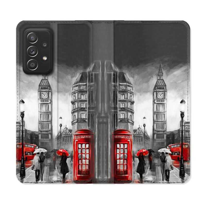 Housse Cuir Portefeuille Pour Samsung Galaxy A52 / A52S Voyage Angleterre Londres Vintage