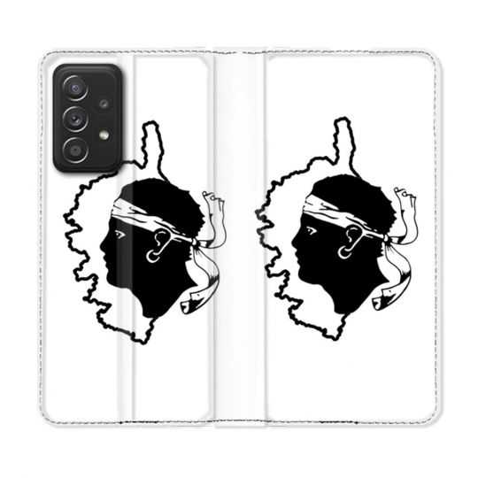 Housse Cuir Portefeuille Pour Samsung Galaxy A52 / A52S Voyage Corse Blanc
