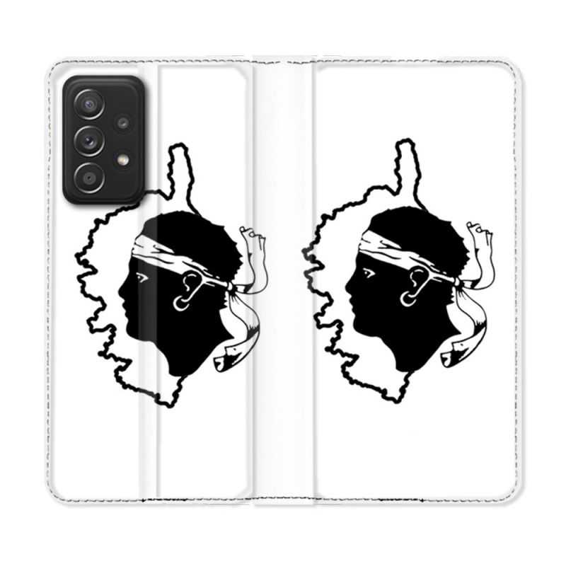 Housse Cuir Portefeuille Pour Samsung Galaxy A52 / A52S Voyage Corse Blanc