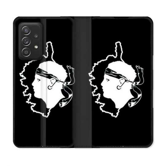 Housse Cuir Portefeuille Pour Samsung Galaxy A52 / A52S Voyage Corse Noir