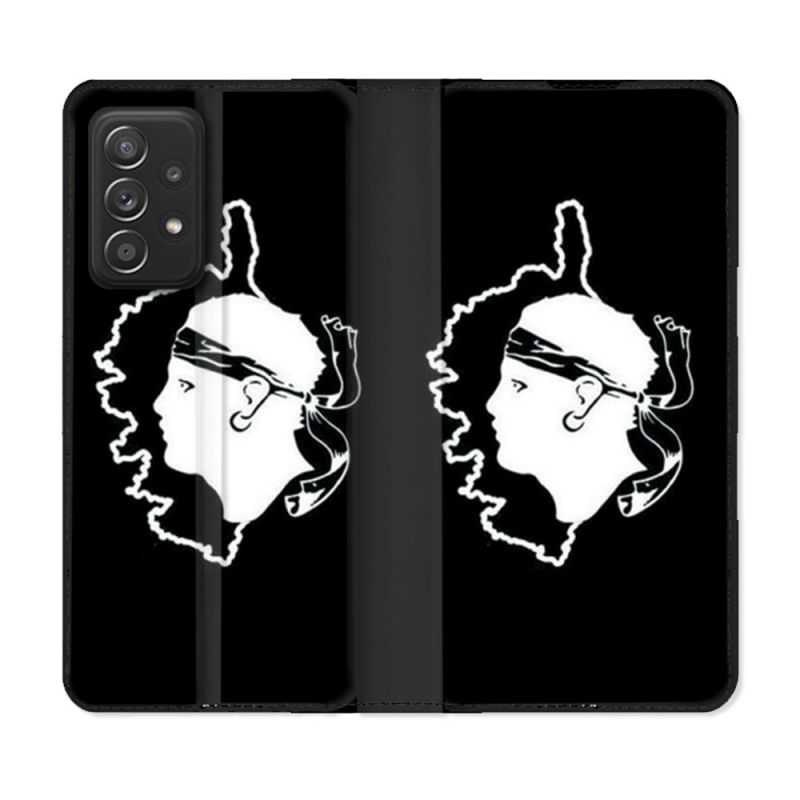 Housse Cuir Portefeuille Pour Samsung Galaxy A52 / A52S Voyage Corse Noir