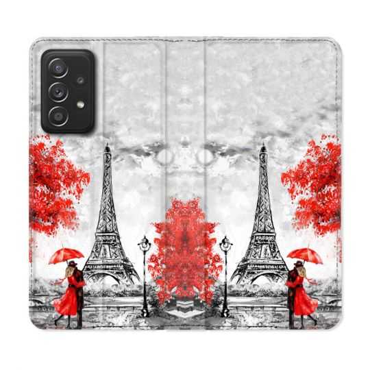 Housse Cuir Portefeuille Pour Samsung Galaxy A52 / A52S Voyage France Paris Rouge