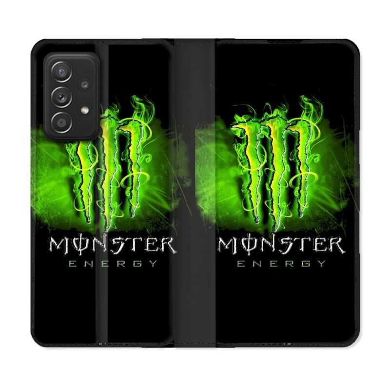 Housse Cuir Portefeuille Pour Samsung Galaxy A52 / A52S Monster Energy Vert