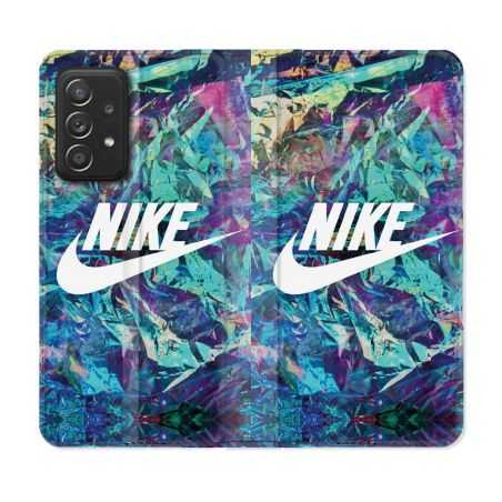Housse Cuir Portefeuille Pour Samsung Galaxy A52 / A52S Nike Turquoise