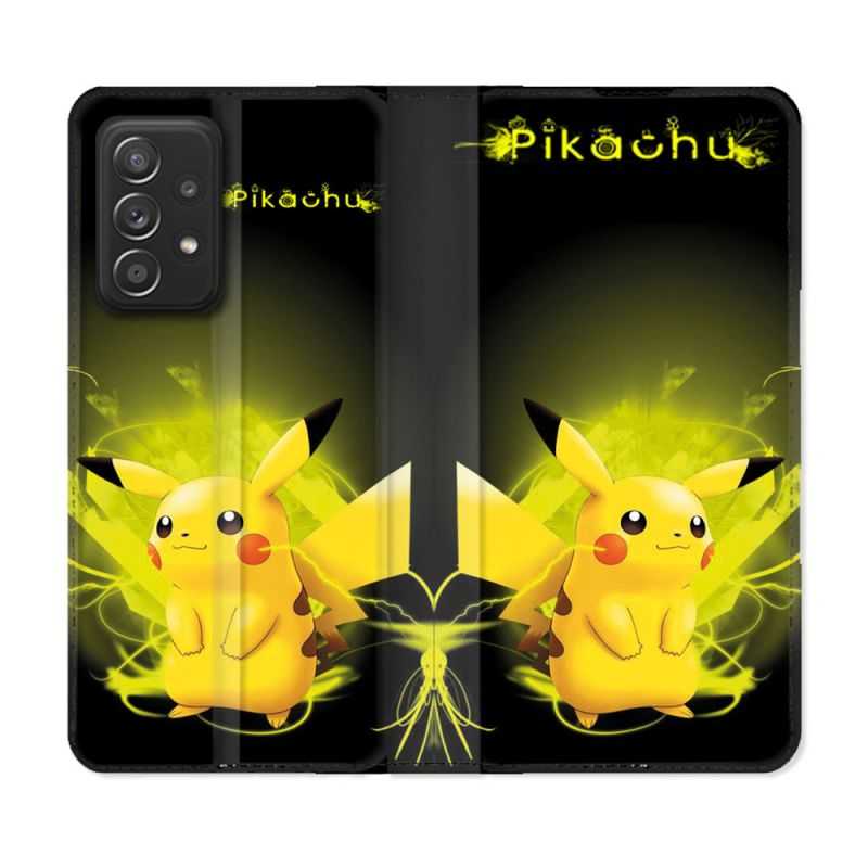 Housse Cuir Portefeuille Pour Samsung Galaxy A52 / A52S Pokemon Pikachu Eclair