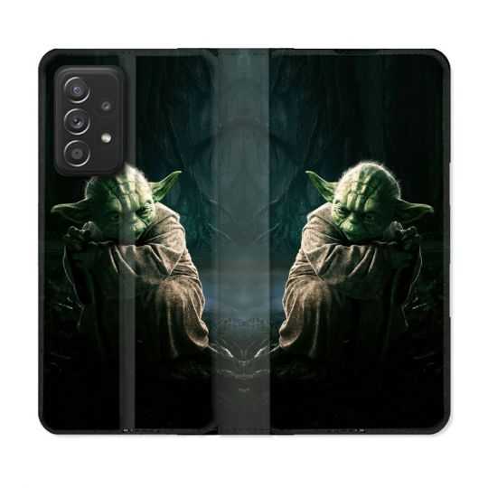 Housse Cuir Portefeuille Pour Samsung Galaxy A52 / A52S Star Wars - Yoda sombre