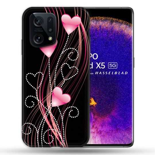 Coque Pour Oppo Find X5 Amour Coeur Rose Montant sur Noir