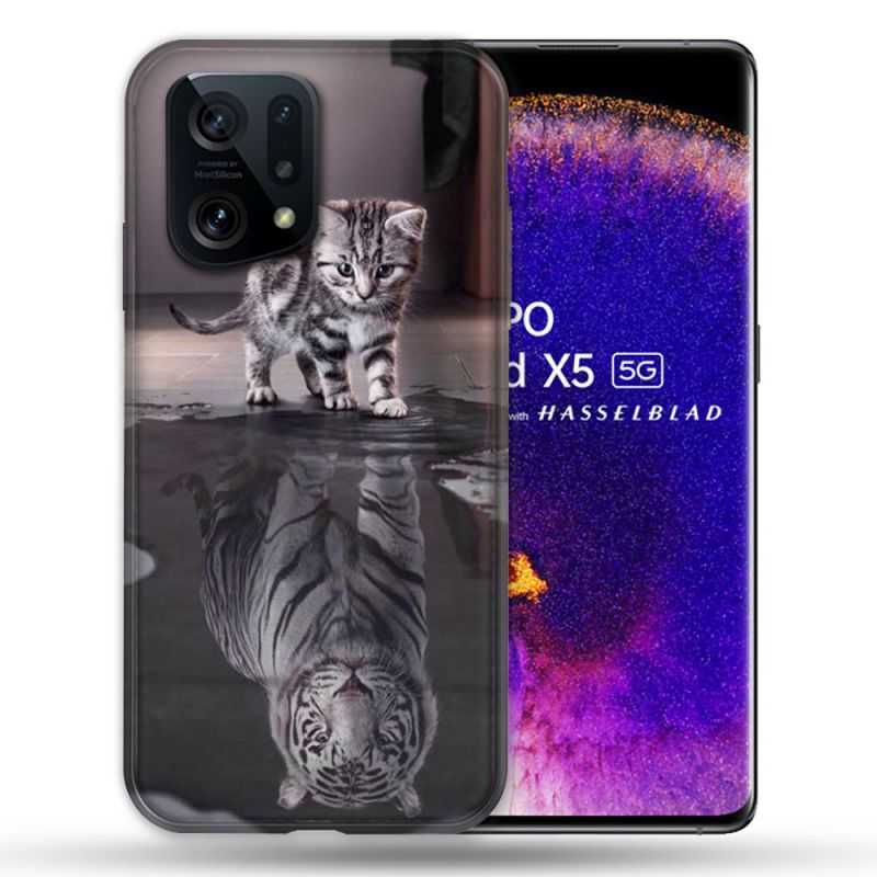 Coque Pour Oppo Find X5 Animal Chat Reflet