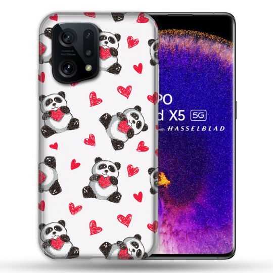 Coque Pour Oppo Find X5 Animal Panda Cœur
