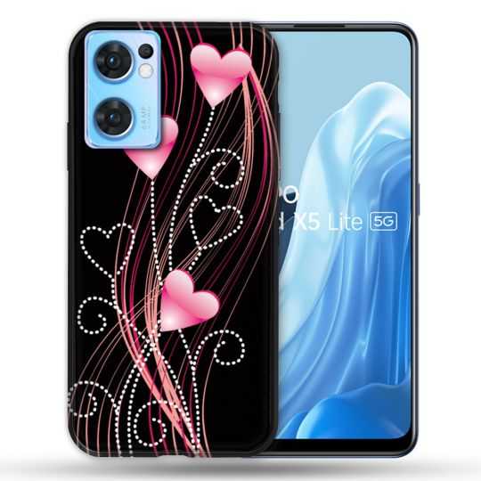 Coque Pour Oppo Find X5 Lite / Reno 7 Amour Coeur Rose Montant sur Noir