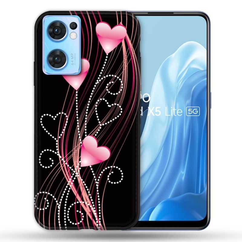 Coque Pour Oppo Find X5 Lite / Reno 7 Amour Coeur Rose Montant sur Noir