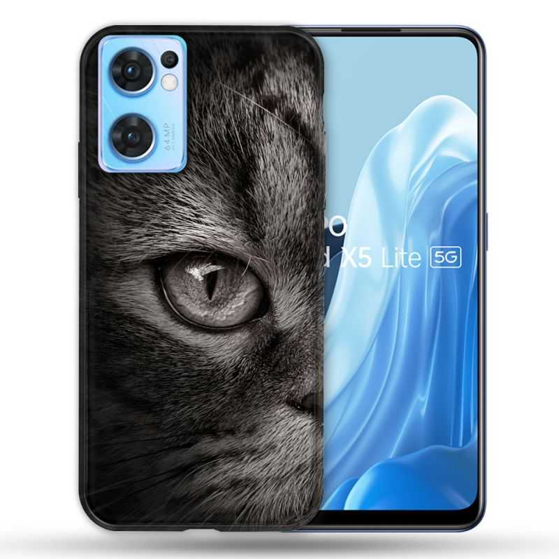 Coque Pour Oppo Find X5 Lite / Reno 7 Animal Chat Gris
