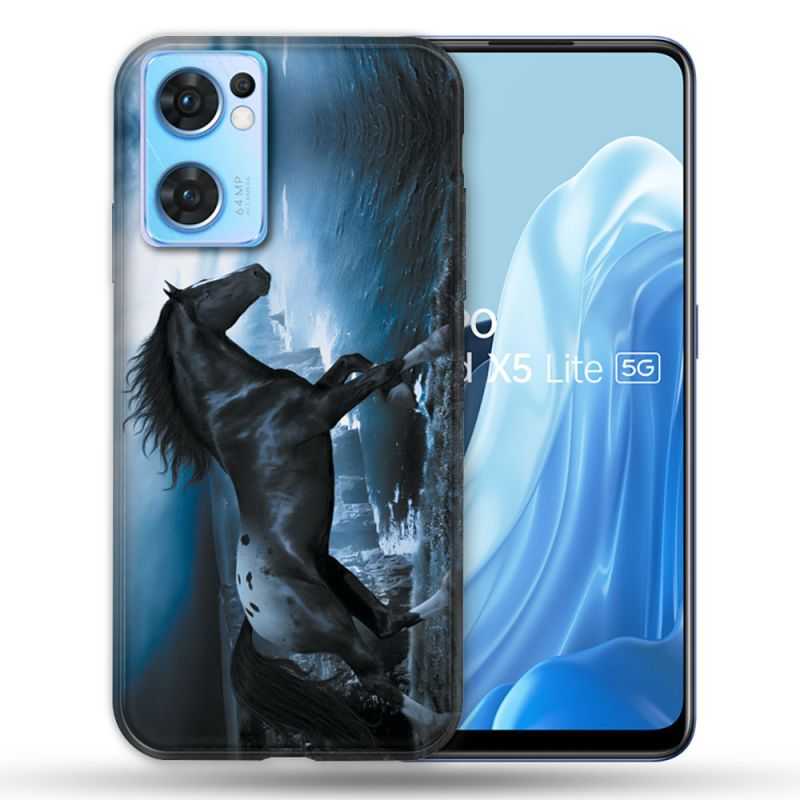 Coque Pour Oppo Find X5 Lite / Reno 7 Animal Cheval Noir