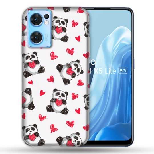 Coque Pour Oppo Find X5 Lite / Reno 7 Animal Panda Cœur
