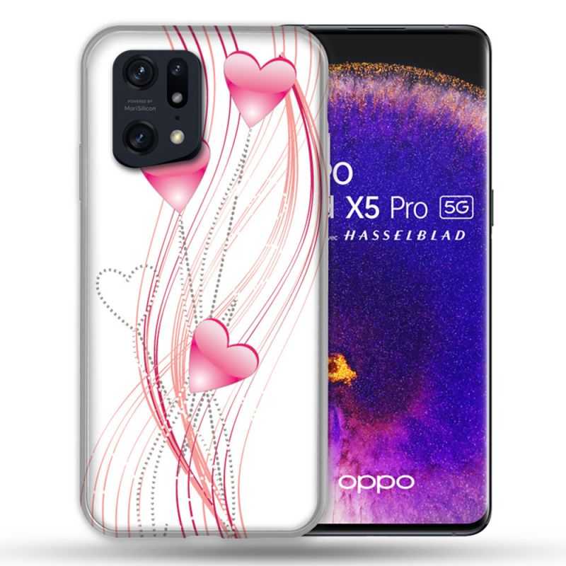 Coque Pour Oppo Find X5 Pro Amour Coeur Rose Montant sur Blanc