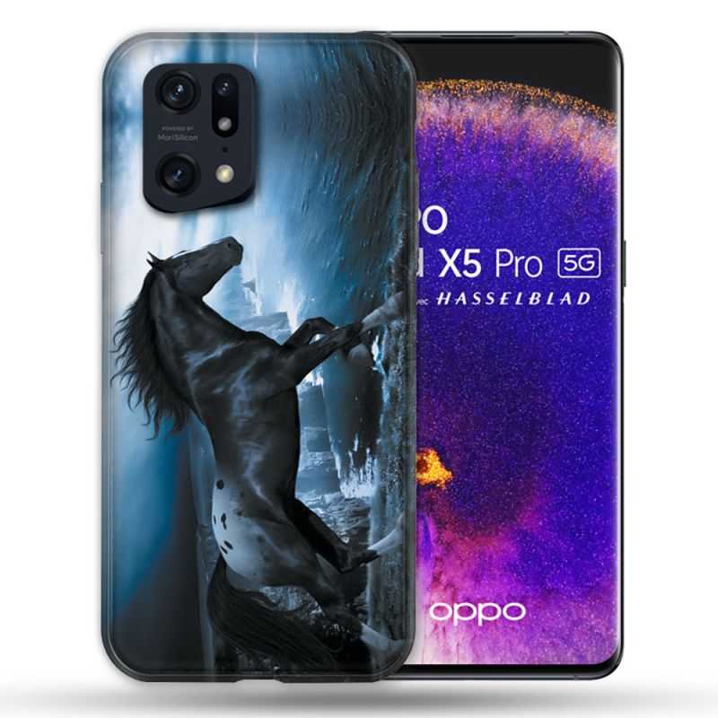 Coque Pour Oppo Find X5 Pro Animal Cheval Noir