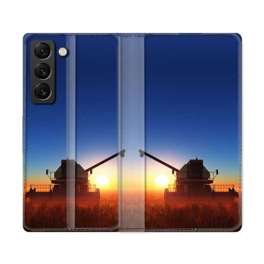 Housse Cuir Portefeuille Pour Samsung Galaxy S22 Ultra Agriculture Moissonneuse Soleil
