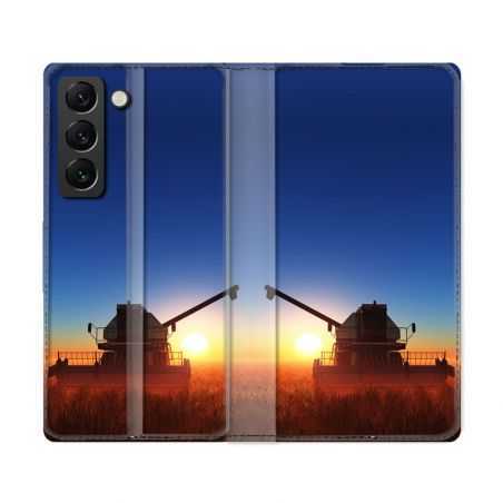 Housse Cuir Portefeuille Pour Samsung Galaxy S22 Ultra Agriculture Moissonneuse Soleil