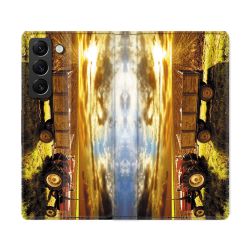 Housse Cuir Portefeuille Pour Samsung Galaxy S22 Ultra Agriculture Tracteur Color