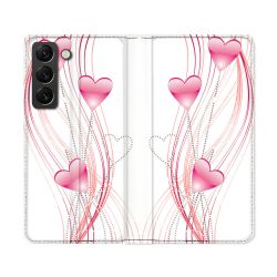 Housse Cuir Portefeuille Pour Samsung Galaxy S22 Ultra Amour Coeur Rose Montant sur Blanc
