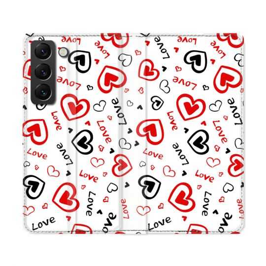 Housse Cuir Portefeuille Pour Samsung Galaxy S22 Ultra Amour Love